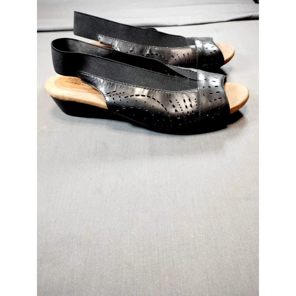 Rockport Cobb Hill‎ Black Judson Peep Sling Pumps Women 9M Resort Party Academia